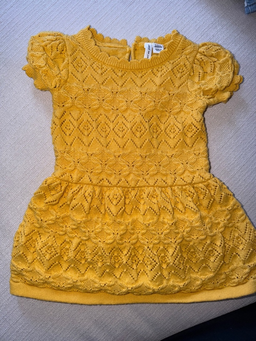 Sunshine Yellow Knit Dress with Puff Sleeves